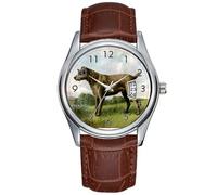 Men Watch Casual Waterproof Quartz Watches Clock Date Classic Business Brown Leather Christmas Wristwatch Irish Terrier Watch, Brown, commercial