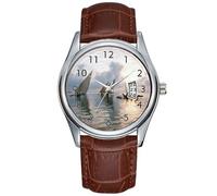 Men Watch Casual Waterproof Quartz Watches Clock Date Classic Business Brown Leather Christmas Wristwatch Ngalawas Boats at Dawn, Pemba Island, Tanzania Wrist Watches, Brown, commercial