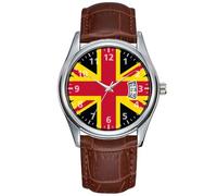Men Watch Casual Waterproof Quartz Watches Clock Date Classic Business Brown Leather Christmas Wristwatch Retro England Flag Black Red Yellow Wrist Watch, Brown, commercial
