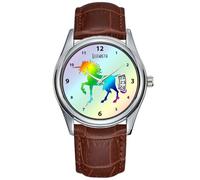 Men Watch Casual Waterproof Quartz Watches Clock Date Classic Business Brown Leather Christmas Wristwatch Rainbow Custom Name Unicorn Watch, Brown, commercial