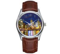 Men Watch Casual Waterproof Quartz Watches Clock Date Classic Business Brown Leather Christmas Wristwatch Melbourne, Australia. A Nighttime View of The 2 Watch, Brown, commercial