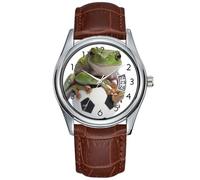 Men Watch Casual Waterproof Quartz Watches Clock Date Classic Business Brown Leather Christmas Wristwatch Whites Tree Frog on Small Football Wristwatch, Brown, commercial