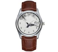 Men Watch Casual Waterproof Quartz Watches Clock Date Classic Business Brown Leather Christmas Wristwatch Common Loon Swims in a Northern Lake in Winter Wrist Watches, Brown, commercial