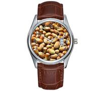 Men Watch Casual Waterproof Quartz Watches Clock Date Classic Business Brown Leather Christmas Wristwatch Brown Hazelnuts Market Food Nuts Vegan Hazelnut Watches, Brown, commercial