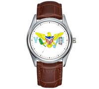 Men Watch Casual Waterproof Quartz Watches Clock Date Classic Business Brown Leather Christmas Wristwatch U.S. Virgin Islands Wrist Watch, Brown, commercial
