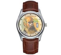 Men Watch Casual Waterproof Quartz Watches Clock Date Classic Business Brown Leather Christmas Wristwatch Impressionism Self Portrait - Camille Pissarro Wristwatch, Brown, commercial