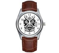 Men Watch Casual Waterproof Quartz Watches Clock Date Classic Business Brown Leather Christmas Wristwatch Vicious Tribal Mask B&W 006 Wristwatches, Brown, commercial