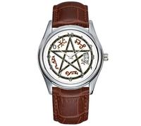 Men Watch Casual Waterproof Quartz Watches Clock Date Classic Business Brown Leather Christmas Wristwatch ver 06 - Solomon's Devil's Demon Trap - Black Wrist Watches, Brown, commercial