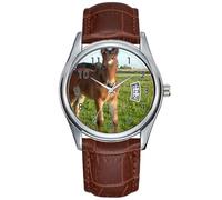 Men Watch Casual Waterproof Quartz Watches Clock Date Classic Business Brown Leather Christmas Wristwatch Horse Foal Wristwatches, Brown, commercial