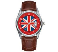 Men Watch Casual Waterproof Quartz Watches Clock Date Classic Business Brown Leather Christmas Wristwatch Union Jack Flag Black Leather Men's Watch, Brown, commercial