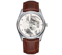 Men Watch Casual Waterproof Quartz Watches Clock Date Classic Business Brown Leather Christmas Wristwatch Study of Water - Leonardo da Vinci Wrist Watches, Brown, commercial