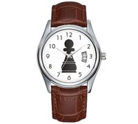 Men Watch Casual Waterproof Quartz Watches Clock Date Classic Business Brown Leather Christmas Wristwatch Black Pawn Chess Piece Wristwatches, Brown, commercial