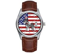 Men Watch Casual Waterproof Quartz Watches Clock Date Classic Business Brown Leather Christmas Wristwatch Add Your Own Pet and Flag Watches, Brown, commercial