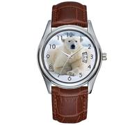 Men Watch Casual Waterproof Quartz Watches Clock Date Classic Business Brown Leather Christmas Wristwatch Adult Polar Bear on The Summer Pack ice Wrist Watch, Brown, commercial