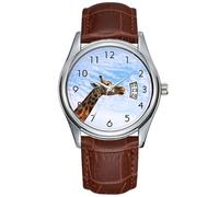 Men Watch Casual Waterproof Quartz Watches Clock Date Classic Business Brown Leather Christmas Wristwatch Giraffe Neck Sky Safari Africa Savannah Zoo Animal Watch, Brown, commercial