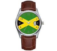 Men Watch Casual Waterproof Quartz Watches Clock Date Classic Business Brown Leather Christmas Wristwatch Country Flag Jamaica Wrist Watches, Brown, commercial