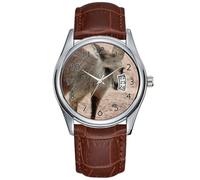 Men Watch Casual Waterproof Quartz Watches Clock Date Classic Business Brown Leather Christmas Wristwatch Joey Kangaroo Ready to Hop Wrist Watches, Brown, commercial