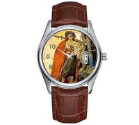Men Watch Casual Waterproof Quartz Watches Clock Date Classic Business Brown Leather Christmas Wristwatch The Buccaneer - Pirate Art Wrist Watch, Brown, commercial