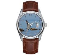 Men Watch Casual Waterproof Quartz Watches Clock Date Classic Business Brown Leather Christmas Wristwatch Flying Great Blue Heron Wristwatch, Brown, commercial