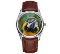 Men Watch Casual Waterproof Quartz Watches Clock Date Classic Business Brown Leather Christmas Wristwatch Chubby Cheeked Blue and Gold Macaw Wristwatch, Brown, commercial