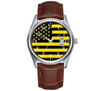Men Watch Casual Waterproof Quartz Watches Clock Date Classic Business Brown Leather Christmas Wristwatch American Flag - Celebrate The USA - July 4 Classic Watches, Brown, commercial