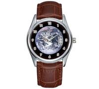 Men Watch Casual Waterproof Quartz Watches Clock Date Classic Business Brown Leather Christmas Wristwatch Earth Wristwatch, Brown, commercial