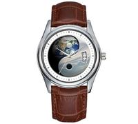 Men Watch Casual Waterproof Quartz Watches Clock Date Classic Business Brown Leather Christmas Wristwatch Earth and Sky Yin Yang Wrist Watch, Brown, commercial