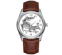Men Watch Casual Waterproof Quartz Watches Clock Date Classic Business Brown Leather Christmas Wristwatch Florida Alligator Lithograph Watch. Wristwatches, Brown, commercial