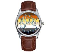 Men Watch Casual Waterproof Quartz Watches Clock Date Classic Business Brown Leather Christmas Wristwatch Gay Bear PAW NEON Blue Wrist Watch, Brown, commercial