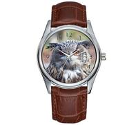 Men Watch Casual Waterproof Quartz Watches Clock Date Classic Business Brown Leather Christmas Wristwatch Eurasian Eagle-Owl, Uhu 2 Wrist Watch, Brown, commercial