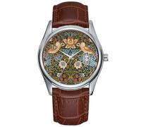 Men Watch Casual Waterproof Quartz Watches Clock Date Classic Business Brown Leather Christmas Wristwatch Antique Victorian William Morris Flowers Birds Watches, Brown, commercial