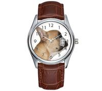 Men Watch Casual Waterproof Quartz Watches Clock Date Classic Business Brown Leather Christmas Wristwatch French Bulldog Puppy (3,5 Months Old) Wristwatch, Brown, commercial