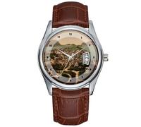Men Watch Casual Waterproof Quartz Watches Clock Date Classic Business Brown Leather Christmas Wristwatch General View, Alesund, Norway Wrist Watches, Brown, commercial