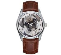Men Watch Casual Waterproof Quartz Watches Clock Date Classic Business Brown Leather Christmas Wristwatch French Bulldog Puppy Looking Cute Wristwatch, Brown, commercial