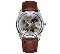 Men Watch Casual Waterproof Quartz Watches Clock Date Classic Business Brown Leather Christmas Wristwatch Eurasian Eagle-owl Watches, Brown, commercial