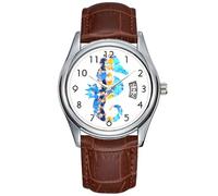 Men Watch Casual Waterproof Quartz Watches Clock Date Classic Business Brown Leather Christmas Wristwatch Seahorse Watch, Brown, commercial