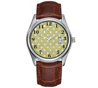 Men Watch Casual Waterproof Quartz Watches Clock Date Classic Business Brown Leather Christmas Wristwatch Elegant Cute Gold White Polka Dots Glitter Print Watches, Brown, commercial