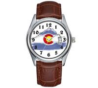 Men Watch Casual Waterproof Quartz Watches Clock Date Classic Business Brown Leather Christmas Wristwatch Artistic Colorado Mountain Scene Watch, Brown, commercial