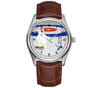 Men Watch Casual Waterproof Quartz Watches Clock Date Classic Business Brown Leather Christmas Wristwatch English Bull Terrier Curling Watch, Brown, commercial