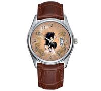 Men Watch Casual Waterproof Quartz Watches Clock Date Classic Business Brown Leather Christmas Wristwatch Awesome Wild Horse with Floral Elements Watch, Brown, commercial