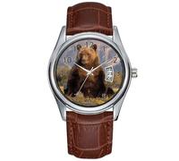 Men Watch Casual Waterproof Quartz Watches Clock Date Classic Business Brown Leather Christmas Wristwatch Brown Bear, Ursus arctos, Grizzly Bear, Ursus Wristwatches, Brown, commercial