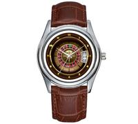 Men Watch Casual Waterproof Quartz Watches Clock Date Classic Business Brown Leather Christmas Wristwatch Casino Roulette Watch, Brown, commercial