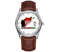 Men Watch Casual Waterproof Quartz Watches Clock Date Classic Business Brown Leather Christmas Wristwatch Flag in Map of Afghanistan Wrist Watch, Brown, commercial