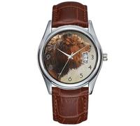 Men Watch Casual Waterproof Quartz Watches Clock Date Classic Business Brown Leather Christmas Wristwatch Brown Black Lion Portrait Wild Animal Jungle Lions Wristwatch, Brown, commercial