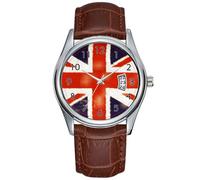 Men Watch Casual Waterproof Quartz Watches Clock Date Classic Business Brown Leather Christmas Wristwatch Grunge UK Flag Union Jack Watch, Brown, commercial