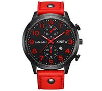 Men Watch for Ramadan Days Easter Leather Men Wrist Date Quartz Steel Analog Watch Fashion Sports Stainless Men's Watch Mens Small Watch (Red, One Size)
