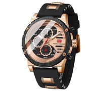 Men Watch, MF MINI FOCUS Chronograph Waterproof Sport Analog Quartz Watches Silicon Strap Fashion Wristwatch for Men, O-rose gold black, hronograph,Quartz Watches
