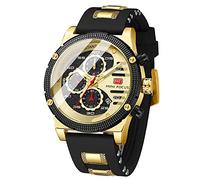 Men Watch, MF MINI FOCUS Chronograph Waterproof Sport Analog Quartz Watches Silicon Strap Fashion Wristwatch for Men, N-gold black, Chronograph,Quartz Watches