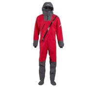 Men Waterproof Kayak Drysuit With Hood One Piece Dry Suit Front Zipper Enclosed Feet Polyester Outerwear for Cold Water Kayaking Canoeing Rafting Fishing Marine Excursions, Red, M