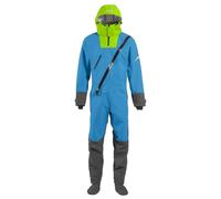 Men Waterproof Kayak Drysuit With Hood One Piece Dry Suit Front Zipper Enclosed Feet Polyester Outerwear for Cold Water Kayaking Canoeing Rafting Fishing Marine Excursions, Sky Blue, XL
